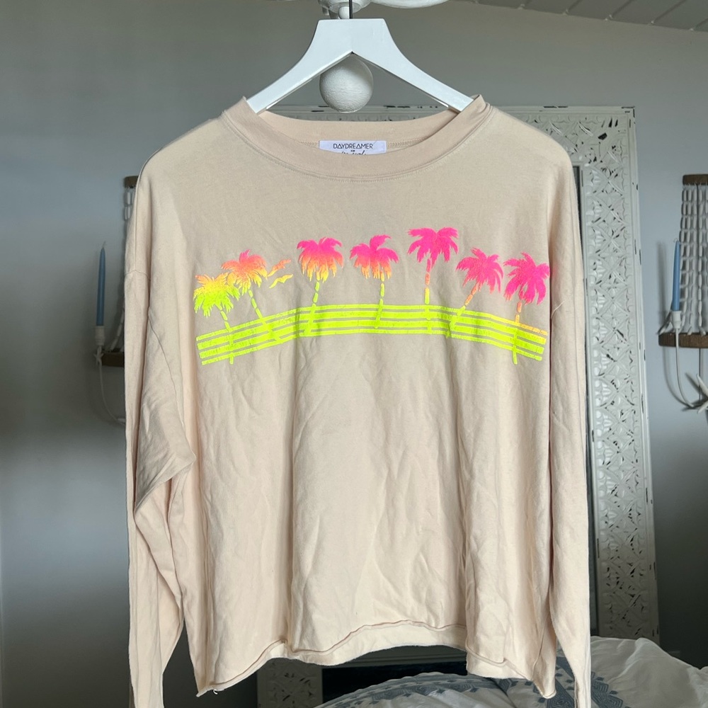 NWT FREE PEOPLE- California Palm Tree Long Sleeve Creme Top